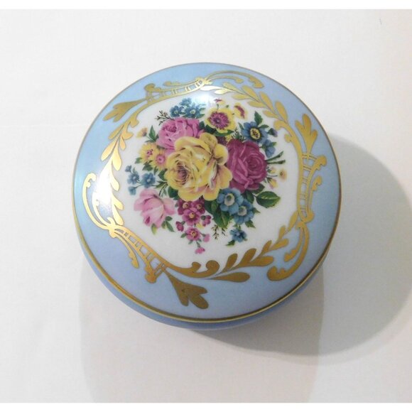 Vintage Limoges France Porcelain Trinket Box With Lid Floral Design Gold Accents - Picture 2 of 11